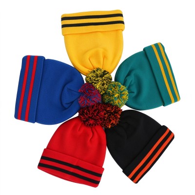 Striped Pom Pom Beanie Hat